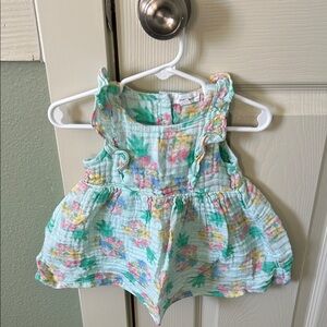 Angel Dear Floral Ruffle Dress - Mint Green and Pink